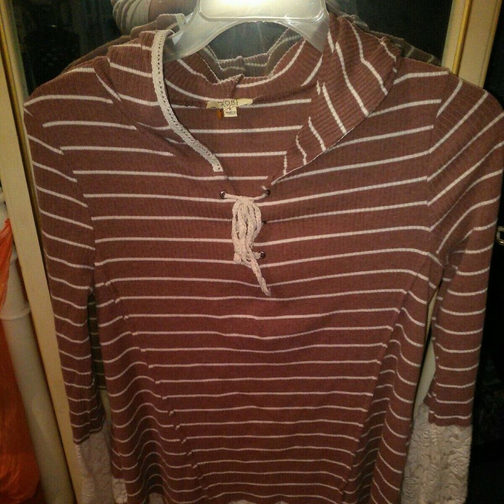 EUC Boutique Kori America Hoodie Style Lace Blouse